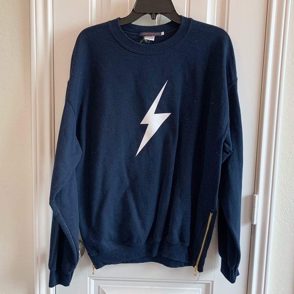 Harvey Faircloth Lightning Bolt Navy Blue Crewneck Sweatshirt Jumper